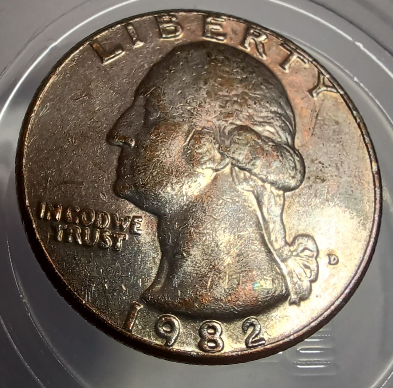 1982-Quarter-With-Copper-Showing-Through-Face.-Cladding-Error?